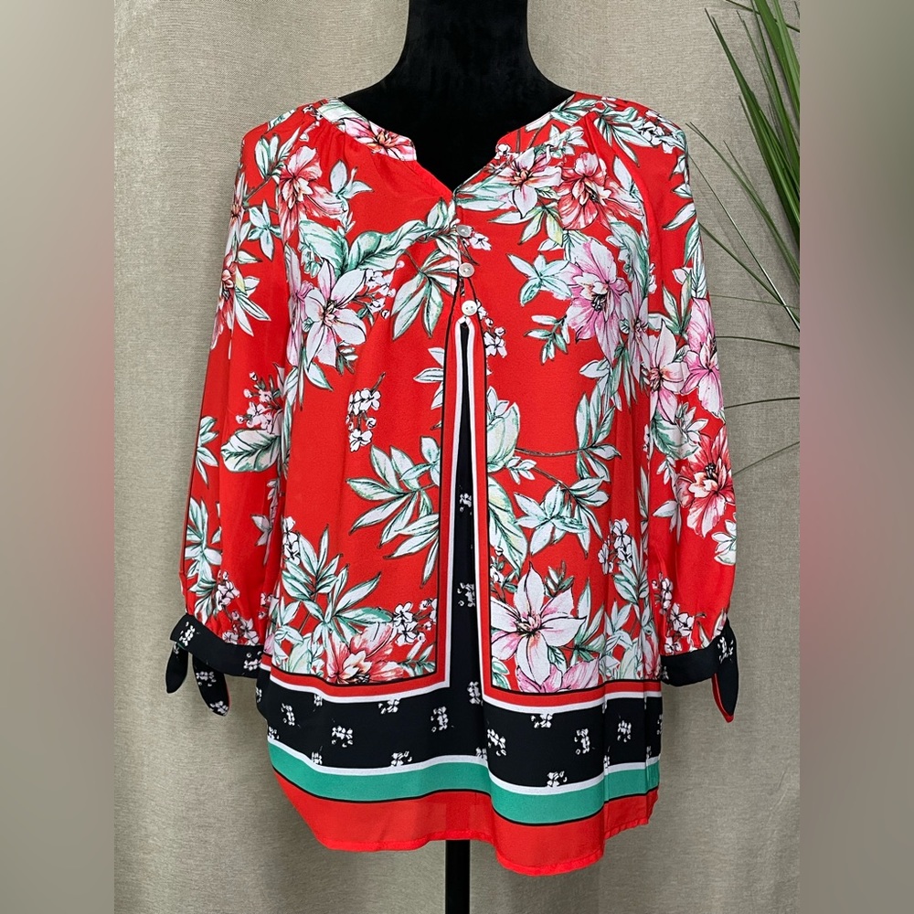 Fig & Flower Anthro Boho Floral Tunic Blouse (L)
